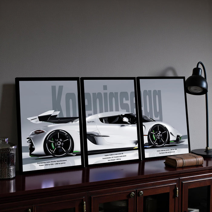 Framed Racing Car Wall Decor for Men | Modern Race Car Wall Art Painting for Bedroom, Living Room, Office and Home Wall Decoration (Set of 3, 33x45 cm)