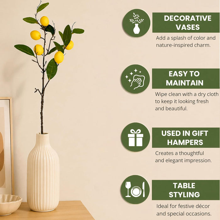 Art Street Artificial Lemon Plant Stick with Yellow Fruits – Realistic Faux Lemon Branch for Home Décor,
