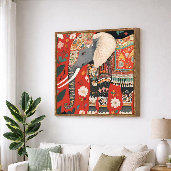 Indian Folk Framed Painting For Living Room | Madhubani Folk Large Canvas Painting With Frame Wall Art For Bedroom, Hallway's, Office, Hotel, Size 58x58 cm