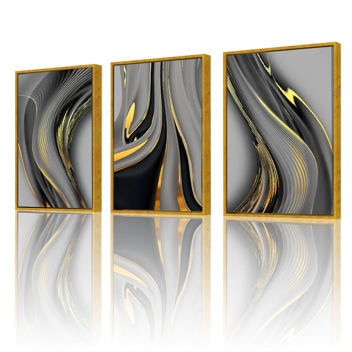 Abstract Marble Curves Geometric Canvas Painting For Home Décor (17x23 Inch, Set Of 3)