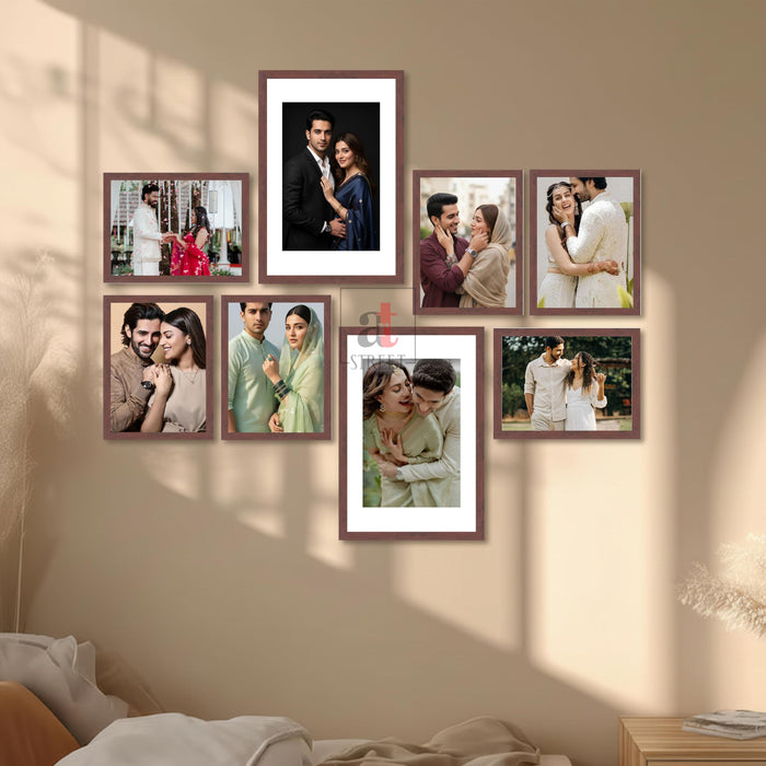 Art Street Photo Frame Set of 8 Brown Wall Decor Collage Display Hanging Family Picture Frames Gallery Collection Decor Items Wall Mount Frames Birthday Anniversary Gift, 8x12 and 12x16 In