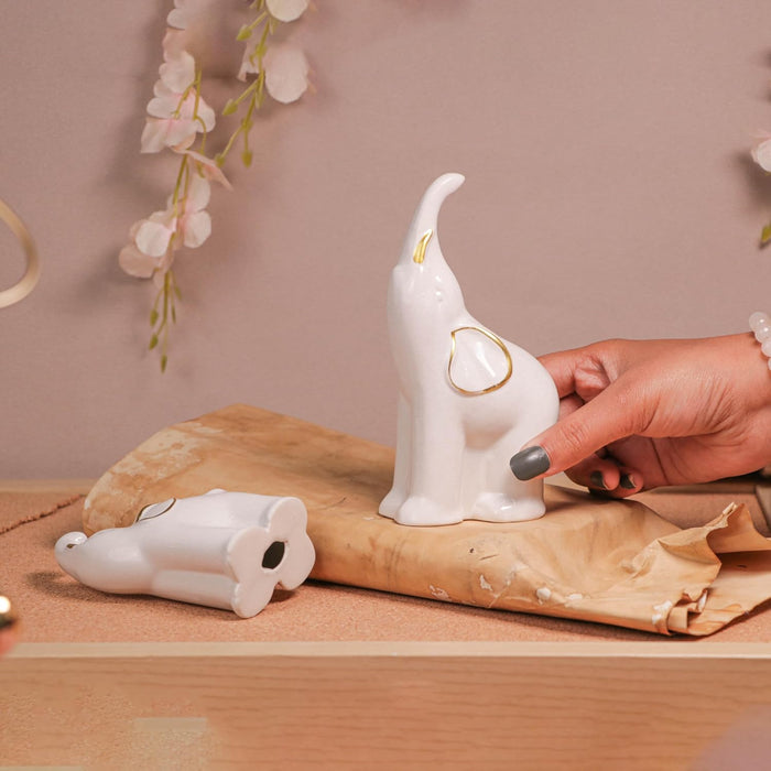 Elephant Showpiece Statue for Home Décor, White (1.6x4.5 & 2x6 inch)