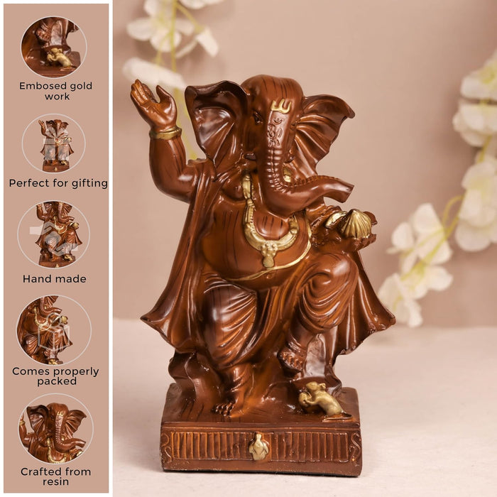 Ganesh Ji Statue Showpiece Idol, Crafted from Resin Ganesh Ji Murti (Brown, 9x18 cm)