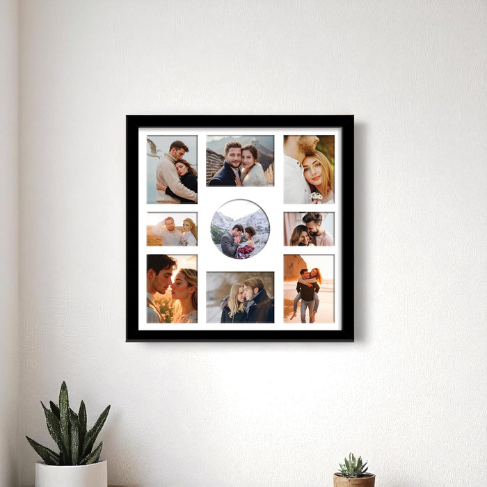 Photo Frame Collage 8x10, 5x8 and 9x9 cm Photos Display 9 Oppenings Wall Mounting Home Décor Black Photo-Frame  (34x34 cm)