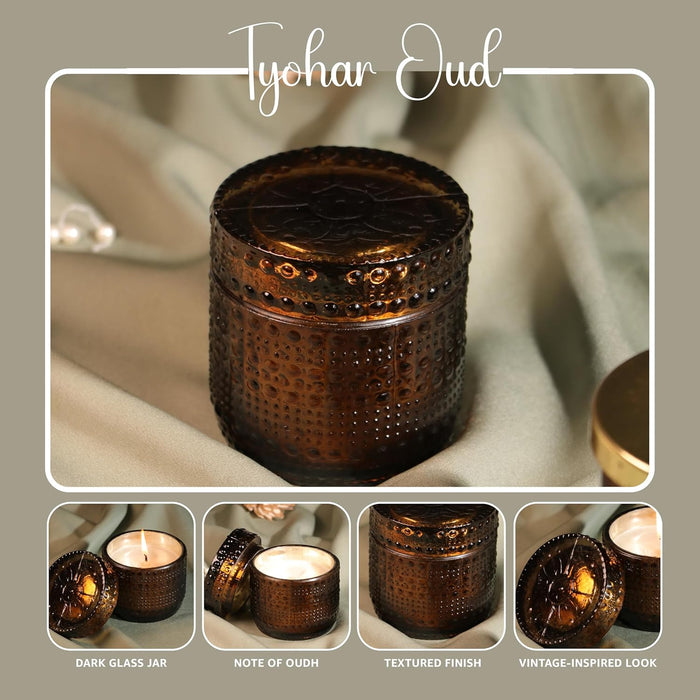 Oudh Scented Soy Wax Glass Votive Candle for Diwali Gifting | Glass Jar, Premium Collection Candle (Oudh)