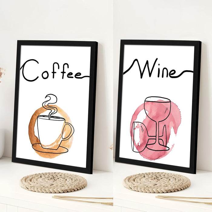 Art Street Framed Wall Art Print Coffee, Wine Art prints Cups Design For Room Decoration (Set Of 2, 12.7x17.5 Inch)