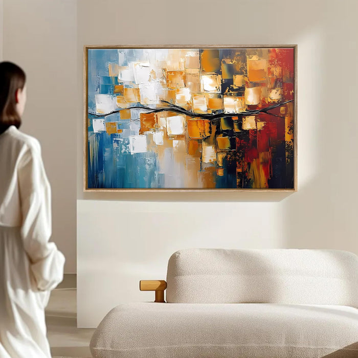 Landscape Abstract Canvas Wall Art Painting Btanch Of A Tree in Multicolor | Digital Painting on Framed Stretched Canvas (23x35 Inch)