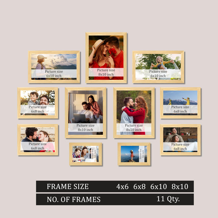 Art Street Family Photo Frame Set of 11 for Wall Decor, Wooden Finish Collage Picture Frames for Living Room, Bedroom, Multi-Size Wall Hanging (2 Sets 4x6, 4 Set 6x8, 3 Set 8x10, 2 Set 6x10 Inch)
