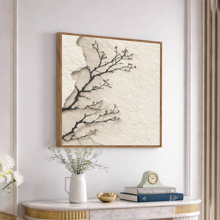 Abstract Branch Framed Painting For Living Room | Floral Branch Large Canvas Painting With Frame Wall Art For Bedroom, Hallway's, Office, Hotel, Size 58x58 cm