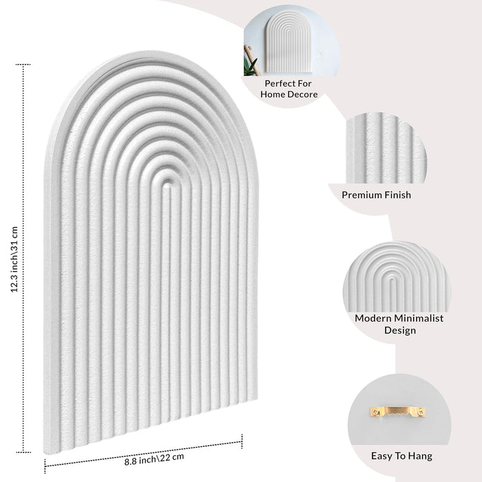 Boho Wall Hanging - Blue Ribbed Textured Blue Arched Wooden Décor, Boho, Wooden Wall Hanging – 22x31 cm