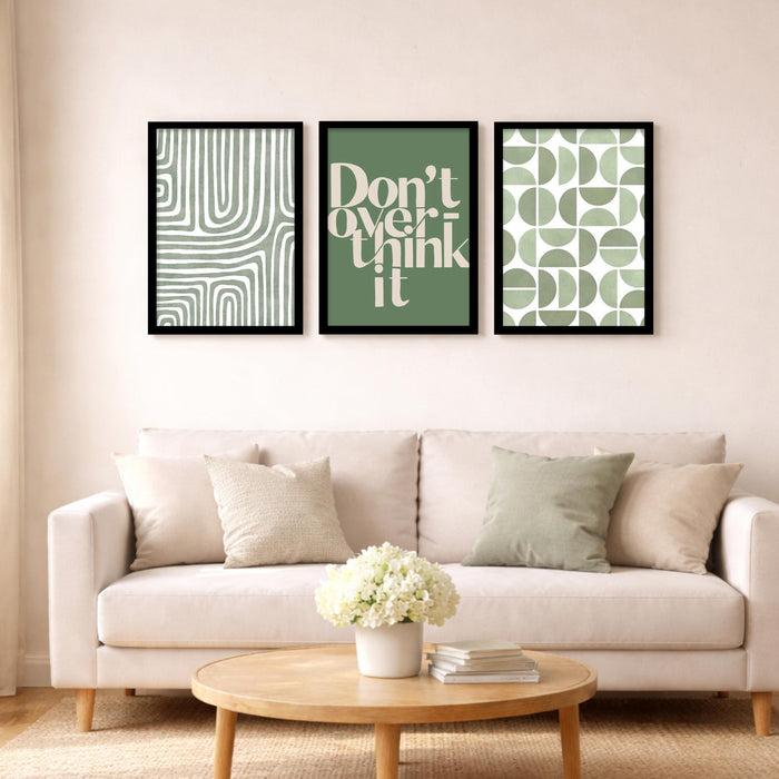 Boho Motivational A3 Framed Posters for Living Room with Frame, “Don’t Over Think It” Bohemian Quotes A3 Framed Poster For Home Decor Bedroom Hallways Office Hotel Set of 3, Size 33x45 cm