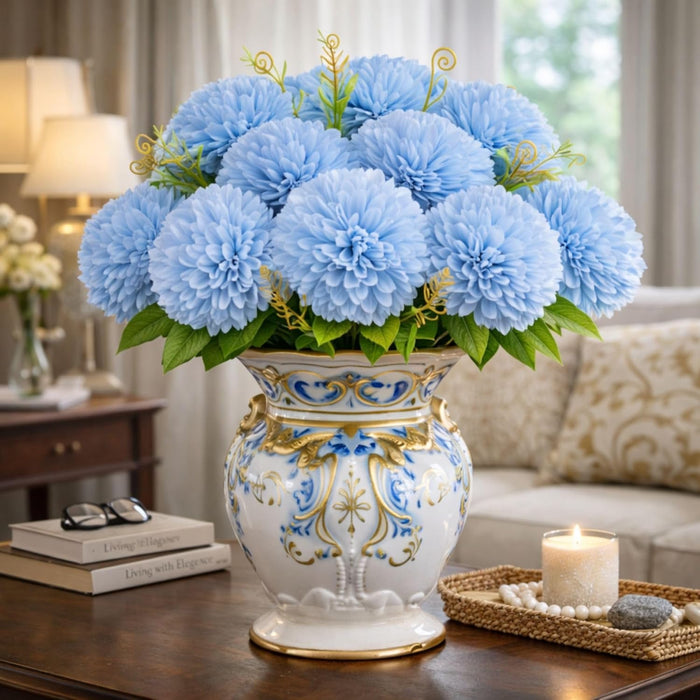 Art Street Artificial Flower Bunch| Silk Blue Hydrangea Flower for Home|