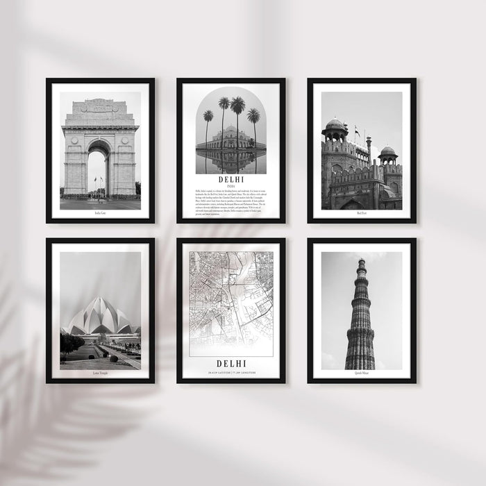 A3 Mumbai Gallery Wall Art Framed Posters, Decorative Art Prints (Size:13x18 Inch, Pack of 6)