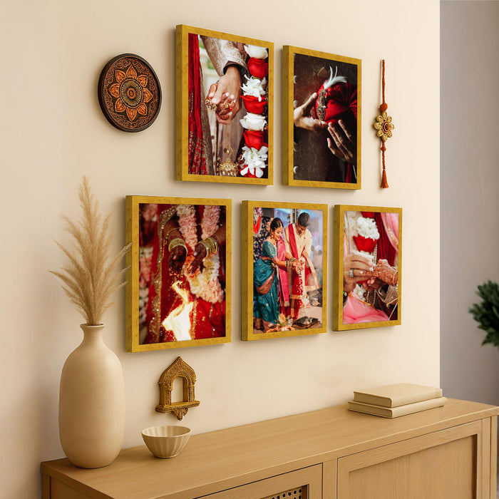Art Street Photo Frame For Wall Set of 5 Golden Picture Frame For Home and Office Decoration, Size -(Size -12x16 Inches)