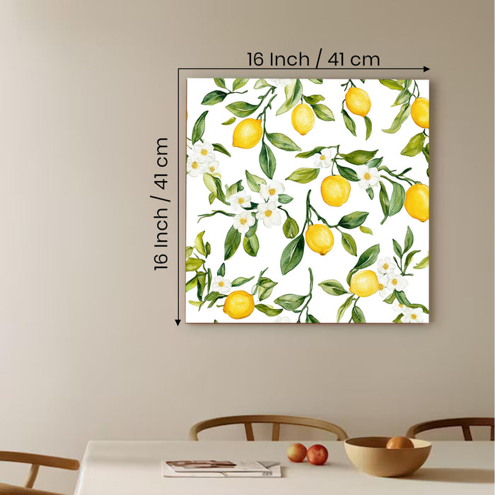 Lemon Leaf and Flower Painting for Wall Decoration | Flower Canvas Wall Painting for Living Room, Bedroom, Home and Office Wall Decor (41x41 Cm)