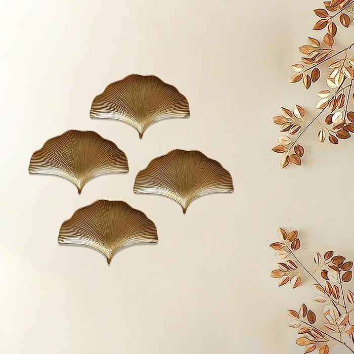 Art Street Wooden Gingko Leaf MDF Wall Plate For Living Room, Decorative Wall Hanging Carved Decal for Home Décor (Set of 4, 6.2x9.2 Inches)