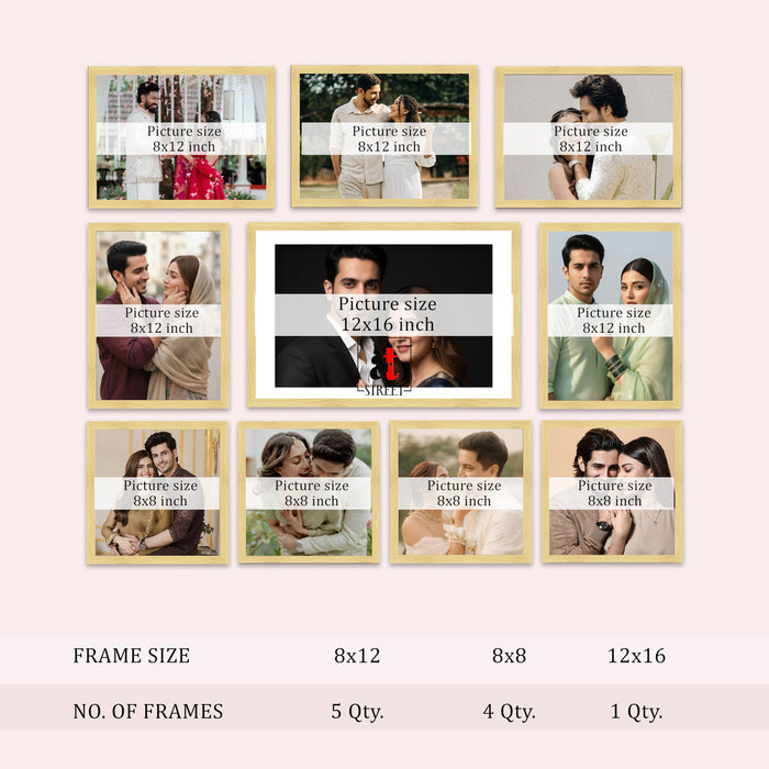 Art Street Photo Frame Set of 10 Beige Wall Decor Collage Display Hanging Family Picture Frames Gallery Collection Decor Items Wall Mount Frames Birthday Anniversary Gift, 8x8, 8x12 and 12x16 In