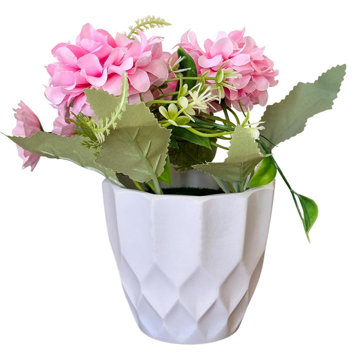 Ceramic Potted Vase Artificial Hydrangea Pink Flower with Pot for Table Top (Pink, Size: 3.5x7 Inch)