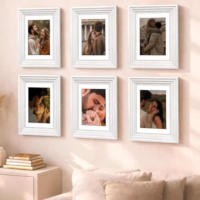 Premium White Photo Frame Set of 6 for Living Room | Classic Wooden Picture Frames for Photos, Artwork & Kids Room | Wall Décor (8x10 Inch)