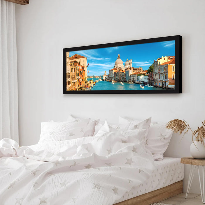 Venice City River View Summer Vacation Wall Art Framed Luxury Paintings for Home Decoration, Living room, Bedroom and Office Decoration (99x38 CM)