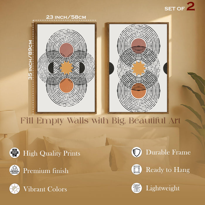 Boho Geometric Round Abstract Canvas Wall Painting Bohemian Large Wall Art Painting for Living Room Decoration, Stylish Large Wall Art Print for Wall Decor (Set of 2, 58x89 cm)
