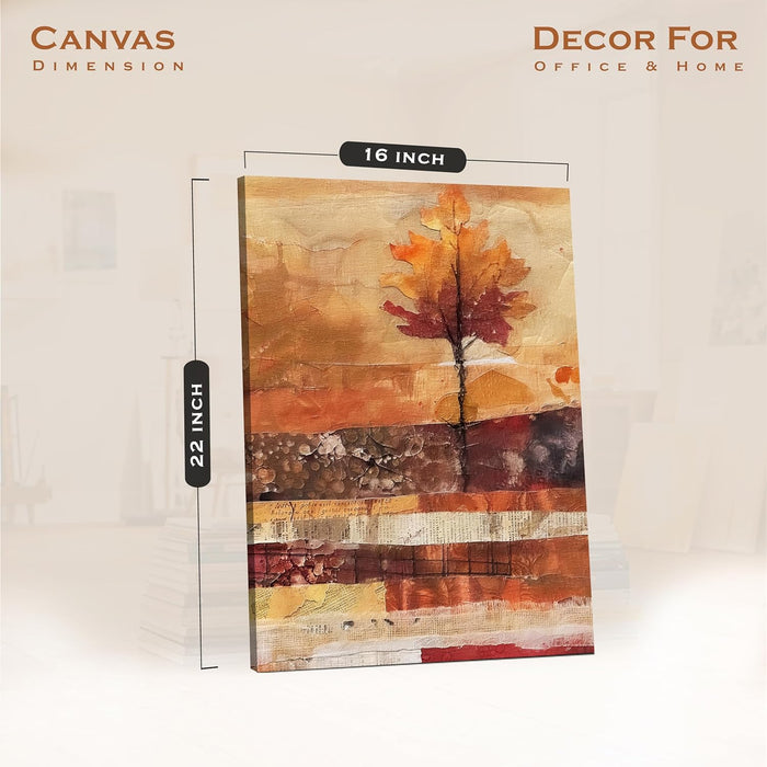 Abstract Artwork of a Leaf as Tree in Orange, Brown, and Beige | Digital Painting On Canvas Stretched on Wood (16x22 Inch)