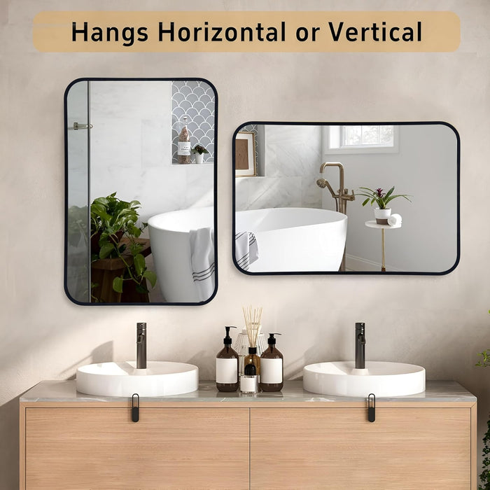 Rectangular Decorative Wall Mirror with Aluminum Metal Frame Gold | Rounded Rectangular Vanity Mirror (Gold, 46x61 cm)