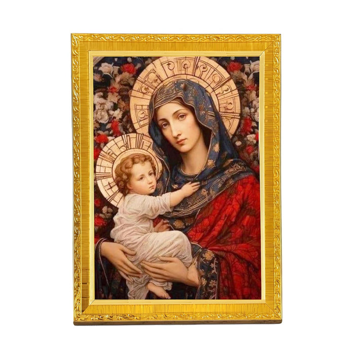 Jesus with Mother Mary Photo Frame for Church, Pooja Room | Divine Christian Deity Wall Art (10x13 Inch)