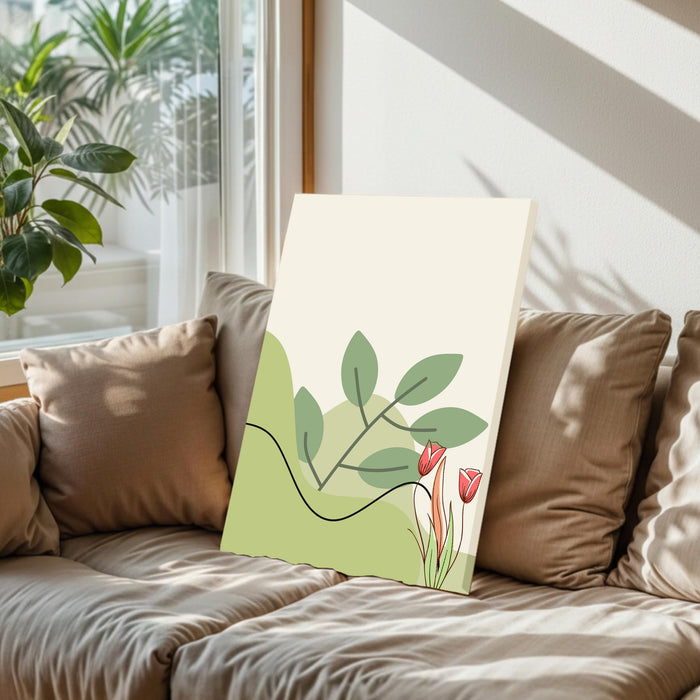 Abstract Botanical Leaves Desert Stretched Canvas Wall Art Modern Boho Illustration Painting for Home & Office Wall Decor, (16x22 Inch)