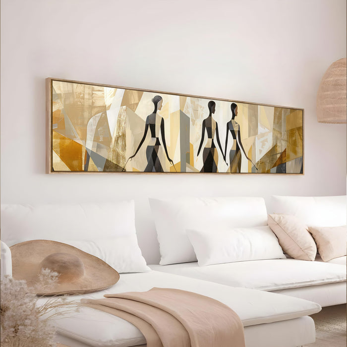 Large Canvas Painting Panel Framed Wall Art Print Minimalis African Woman Framed Luxury Paintings for Home Décor (Beige, 13x47 Inch)