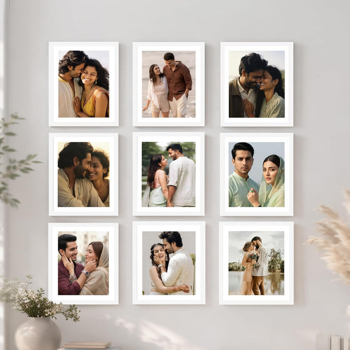 Wooden Cave Design Photo Frame Set of 9 | Black Picture Frames for Photos, Artwork & Certificates | Wall Décor for Living Room & Home (11x14 Inch)
