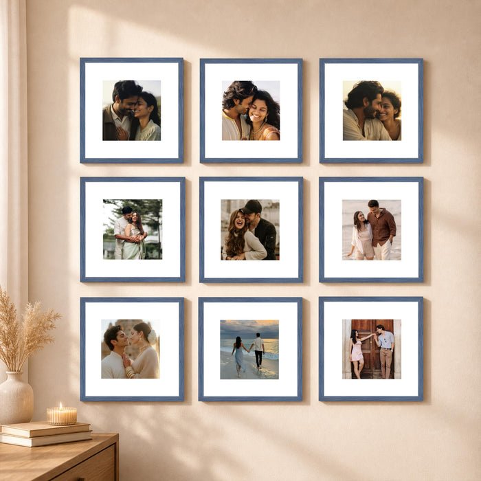 Art Street Premium Photo Frame for living room, Classic Aesthetic Design Photo Frames for Photograph, Art Work, Kids Room Set of 9 (8x8 Inch, Blue)