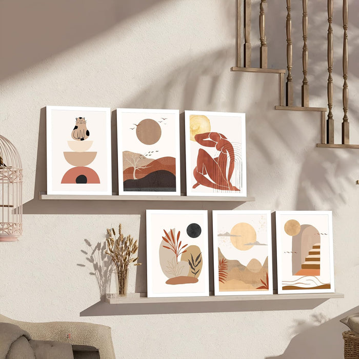 Minimal Boho Framed Wall Art Prints With Frame For Wall Decor Set of 6 (A4)