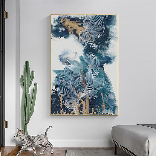 Art Street Canvas Painting Blue Petal Framed Decorative Wall Art For Living Room (Size:23x35 Inch)