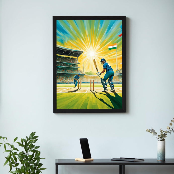 Art Street Embossed Laminated Run Hero Player Fair Cricketer Poster Framed Wall Art Prints For Living Room Decorative Home & Wall Décor Abstract Art (Set of 1, Size - 12.7x17.5 Inch)