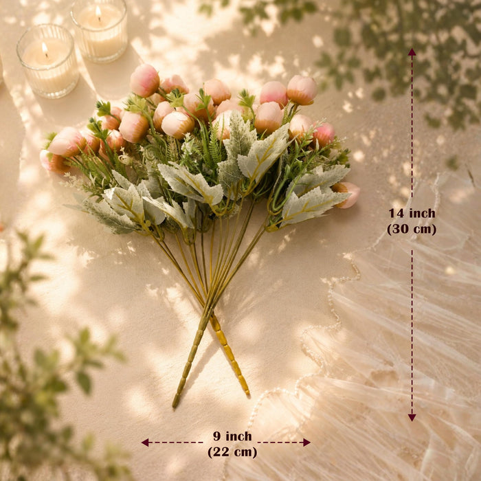 Art Street Artificial White Rose Flowers Pione Bouquet for ' S Day, Rose Flowers Pione Bunch Ideal for Home, (Set of 2, 14 Head/Bunch), 13 Inch - Without Vase