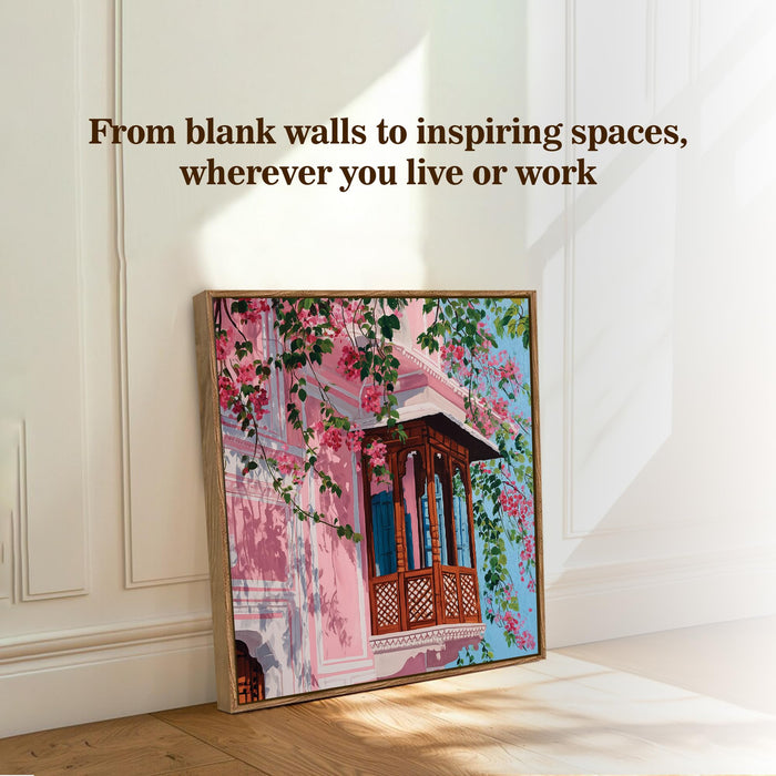 Jaipur Pink City Framed Painting For Living Room | Jharokha Art Large Canvas Painting With Frame Wall Art For Bedroom, Hallway's, Office, Hotel, Size 58x58 cm