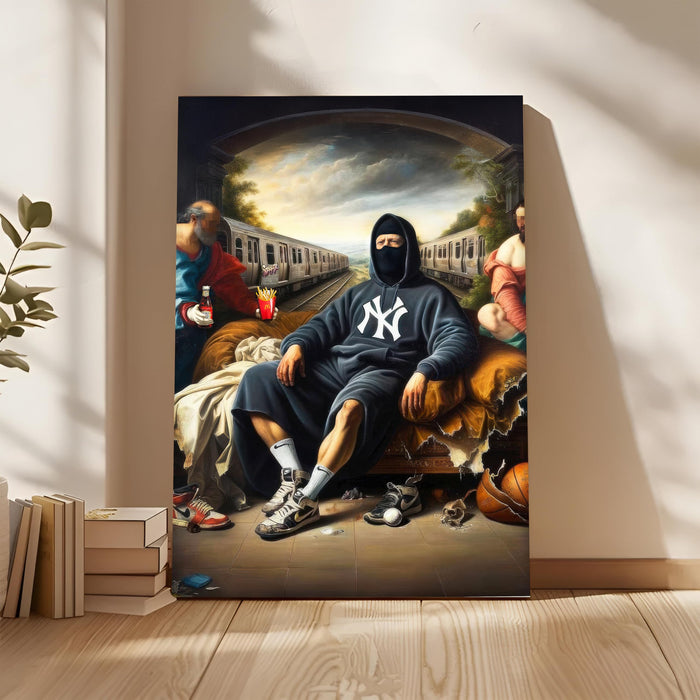 Renaissance Style Stretched Canvas Painting Print| Modern Street Art Meets Classic Art | Contemporary Hip-Hop Inspired Wall Art for Home & Office Décor, 56x86 cm