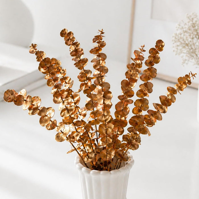 Art Street Artificial Golden Eucalyptus Stems – Metallic Plastic Decorative Leaves for Vase, Home Décor, Table Centerpiece,