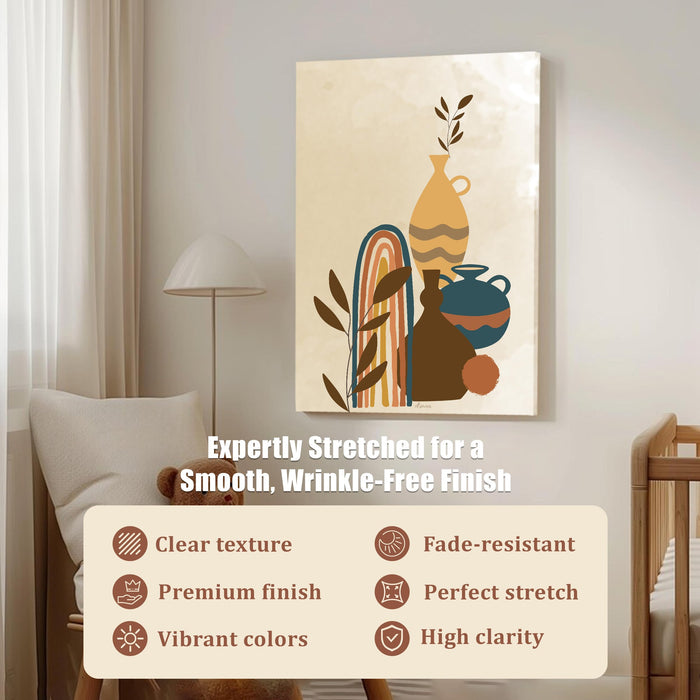Abstract Vase and Plant Stretched Canvas Wall Art Modern Boho Illustration Painting for Home & Office Wall Decor, (16x22 Inch)