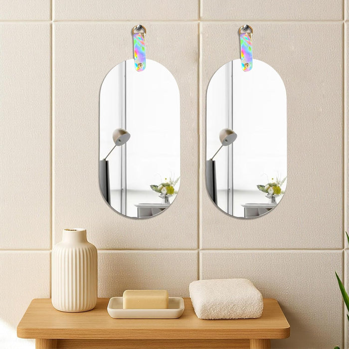 Art Street Frameless Capsule Acrylic Mirror Pack of 2 Shatterproof, Self-Adhesive, Decorative Acrylic Wall Mirror for Bathroom, Bedroom, Living Room, Vanity Area Mirrors, Capsule Mirrors 13x29 cm