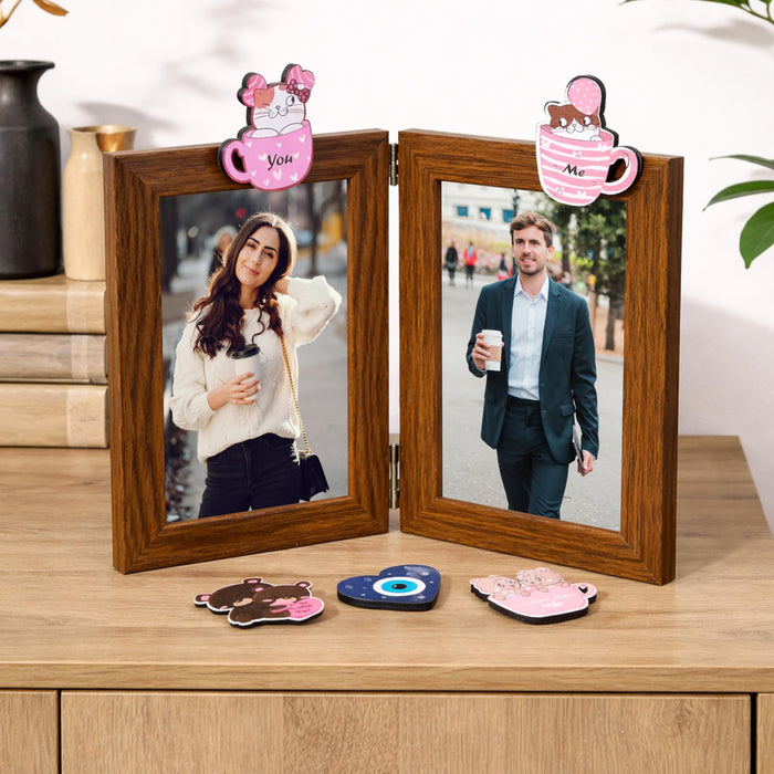 Art Street Foldable Table Photo Frame with MDF Magnet Sticker | Magnetic Message Sticker Couple Photo Frame for Valentine day, Anniversary Gift (4x6 Inch)