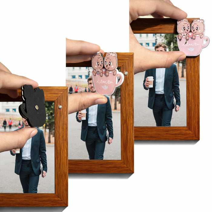 Art Street Foldable Table Photo Frame with MDF Magnet Sticker | Magnetic Message Sticker Couple Photo Frame for Valentine day, Anniversary Gift (4x6 Inch)