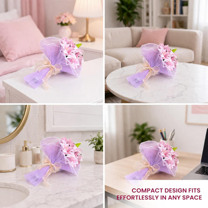 Art Street Artificial Pink Lily Flower Bouquet with Decorative Wrapping