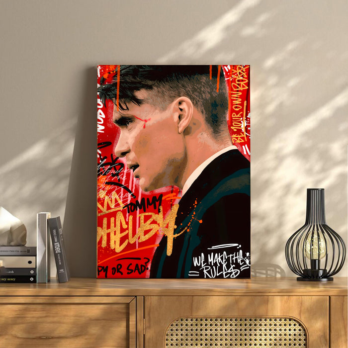 Modern Graffiti Portrait Wall Painting | Red & Gold Art Stretched Canvas Print | Bold Contemporary Wall Art for Living Room & Office Décor, 41x56 cm