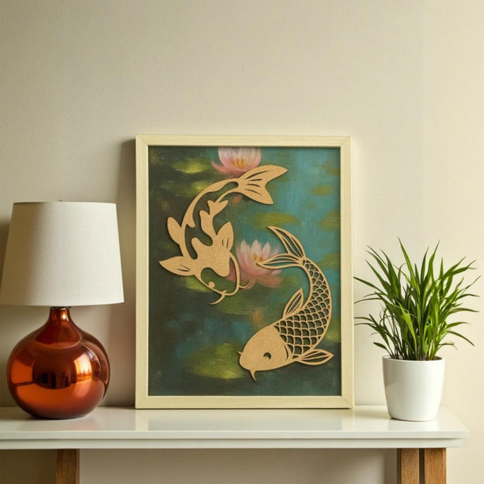Koi Fish & Lotus Vastu Wall Art – Symbol of Prosperity, Harmony & Good Luck | Elegant Framed Decorative Artwork for Living Room, Office & Bedroom, 33x45 cm