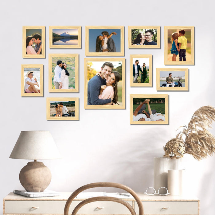 Family Photo Frame Set of 12 for Wall Decor, Wooden Finish Collage Picture Frames for Living Room, Bedroom, Multi-Size Wall Hanging Gallery Frame Set, (7 Set 4x6, 4 Set 6x8, 1 Set 8x10 Inch)
