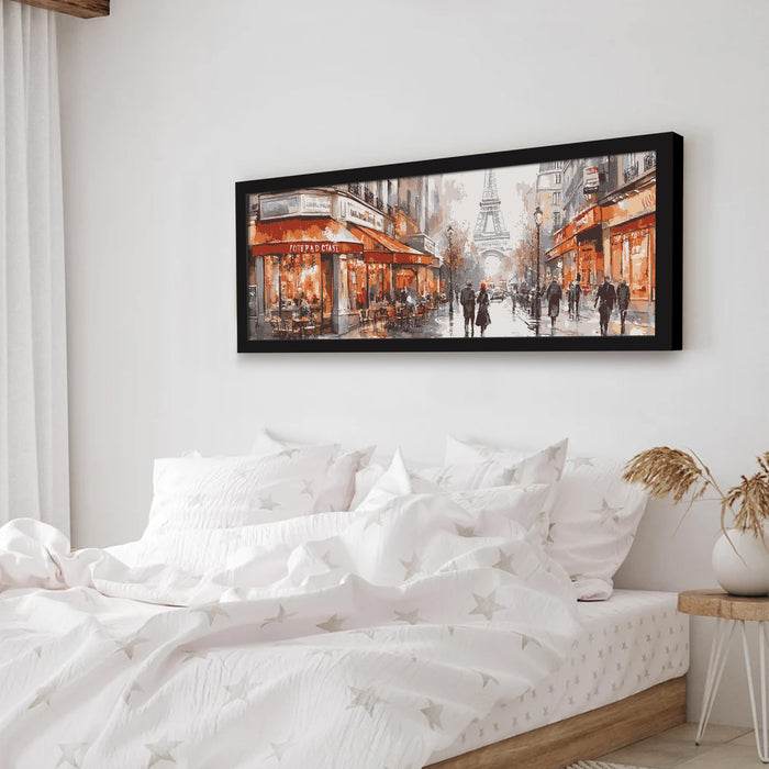 Paris City Street with Eiffel Tower View Wall Art Framed Luxury Paintings for Home Decoration, Living room, Bedroom and Office Decoration (99x38 CM)