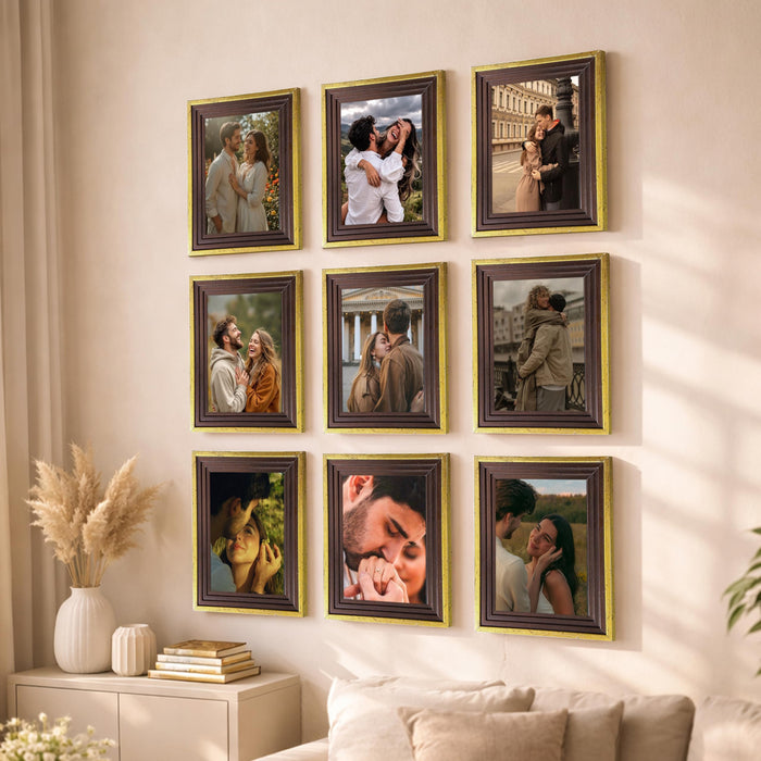 Art Street Luxury Photo Frame for living room, Modern Step Design Photo Frames for Photograph, Art Work, Kids Room Set of 9 (8x10 Inch, Gold)