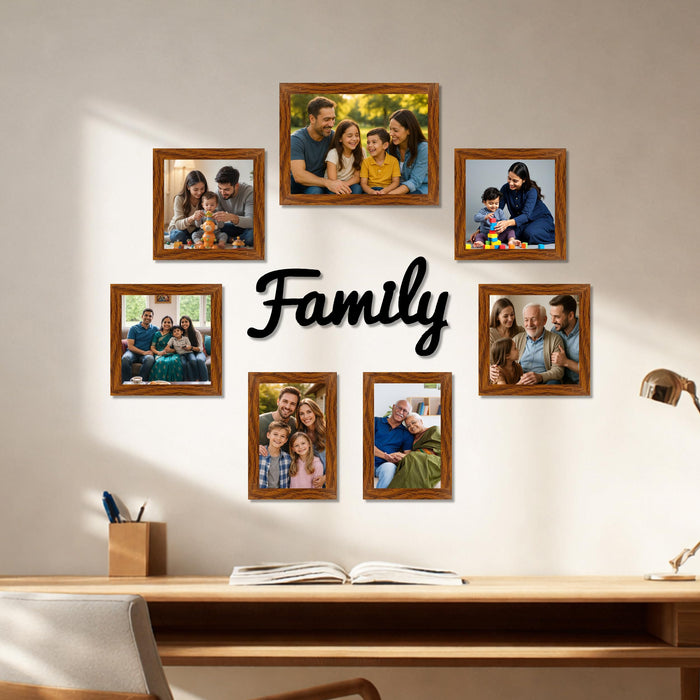 Family Photo Frame Set of 7 for Wall Decor, Wooden Finish Collage Picture Frames for Living Room, Bedroom, Multi-Size Wall Hanging Gallery Frame Set, (4 Sets 4x6, 2 Set 6x4, 1 Set 6x8 Inch)